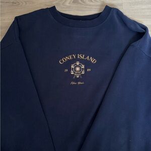 twik Navy Oversized Crewneck Sweatshirt with Gold Coney Island Graphic